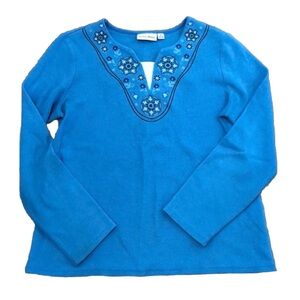 Studio Works ribbed knit long sleeve top size medium embroidered design on front